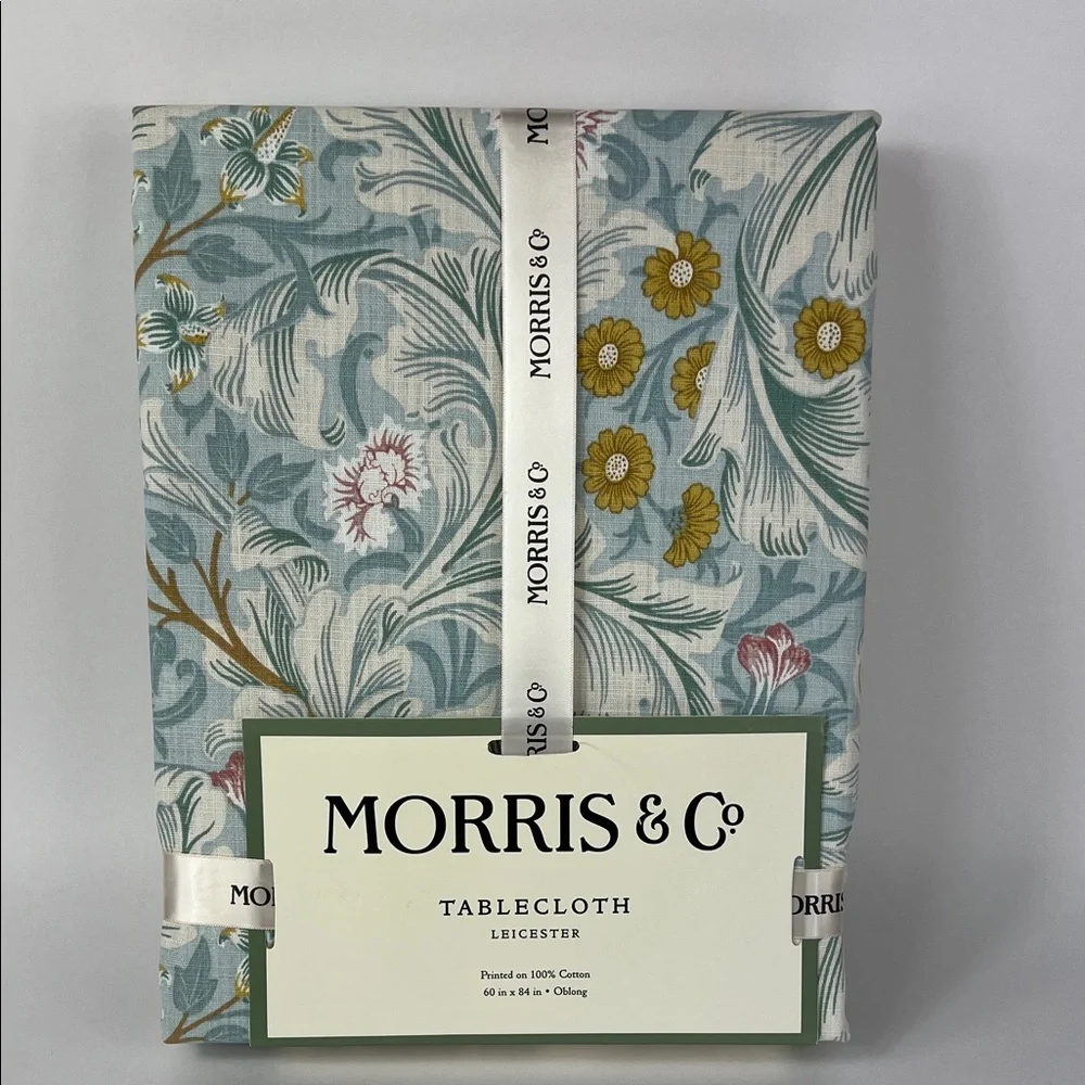 William MORRIS Co Tablecloth Leicester Blue Floral Spring Cotton 60 X 84 NEW